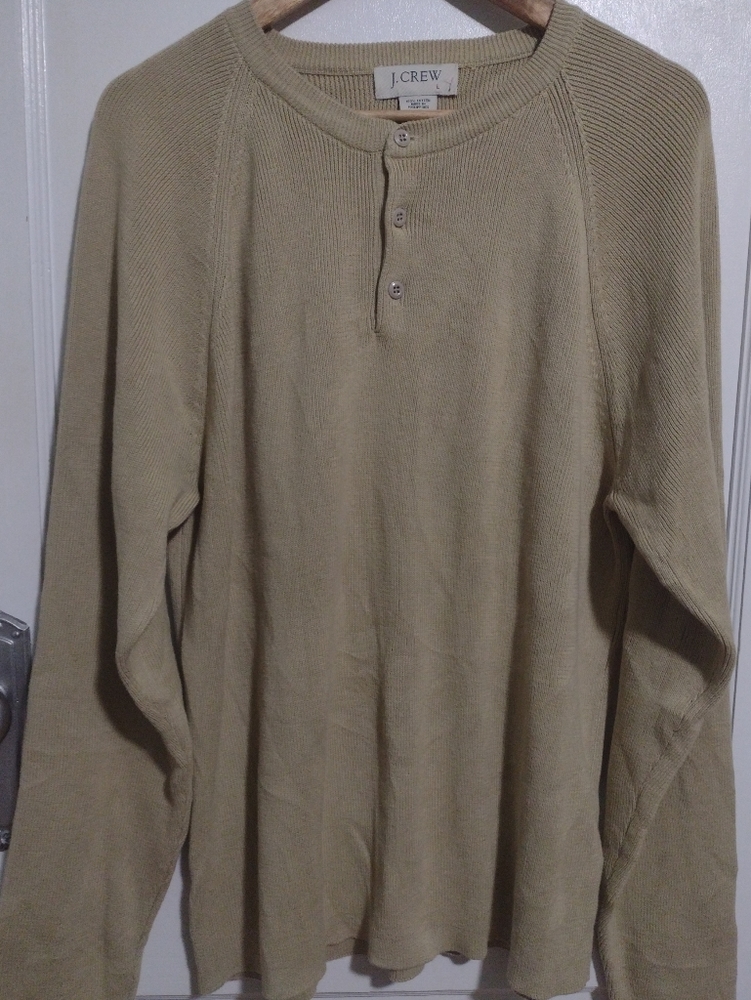 Y2K J Crew Men's Henley Shirt Dark Beige Large